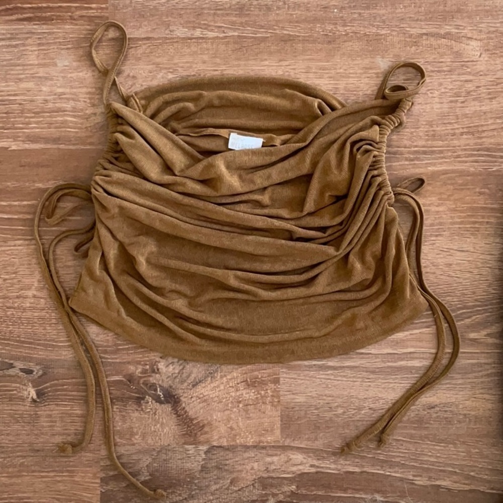 Brown tie side cropped tank top